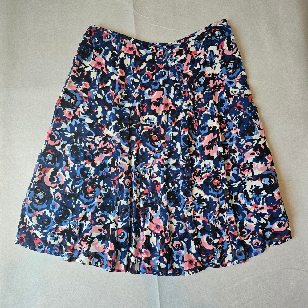 Talbots Petites Floral A-Line Skirt 14P Navy Pink Chiffon Lined Preppy